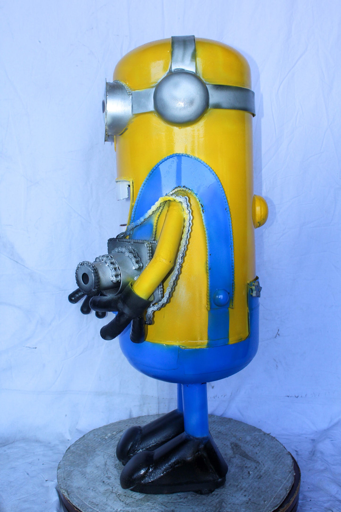 Comical Metal Scrap Statue of Boy with Camera, Whimsical Art 26" x 19" x 42"H
