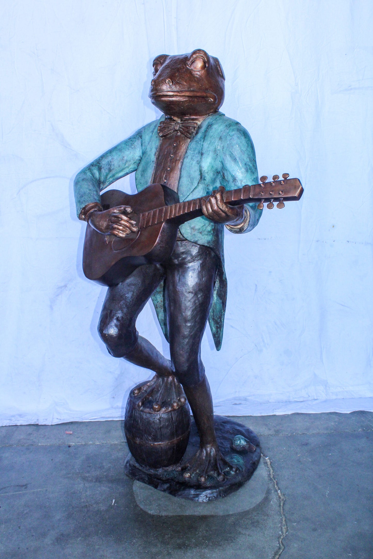 Frog Playing Guitar Bronze Statue, Comical Art Decor 35" x 24" x 62"H