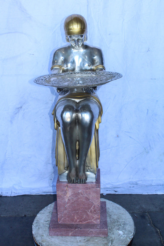 Art Deco Female Figure Rare Sculptural and a Pedestal 20" x 16" x 48"H