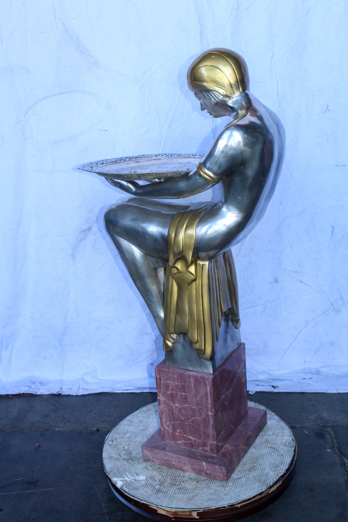 Art Deco Female Figure Rare Sculptural and a Pedestal 20" x 16" x 48"H