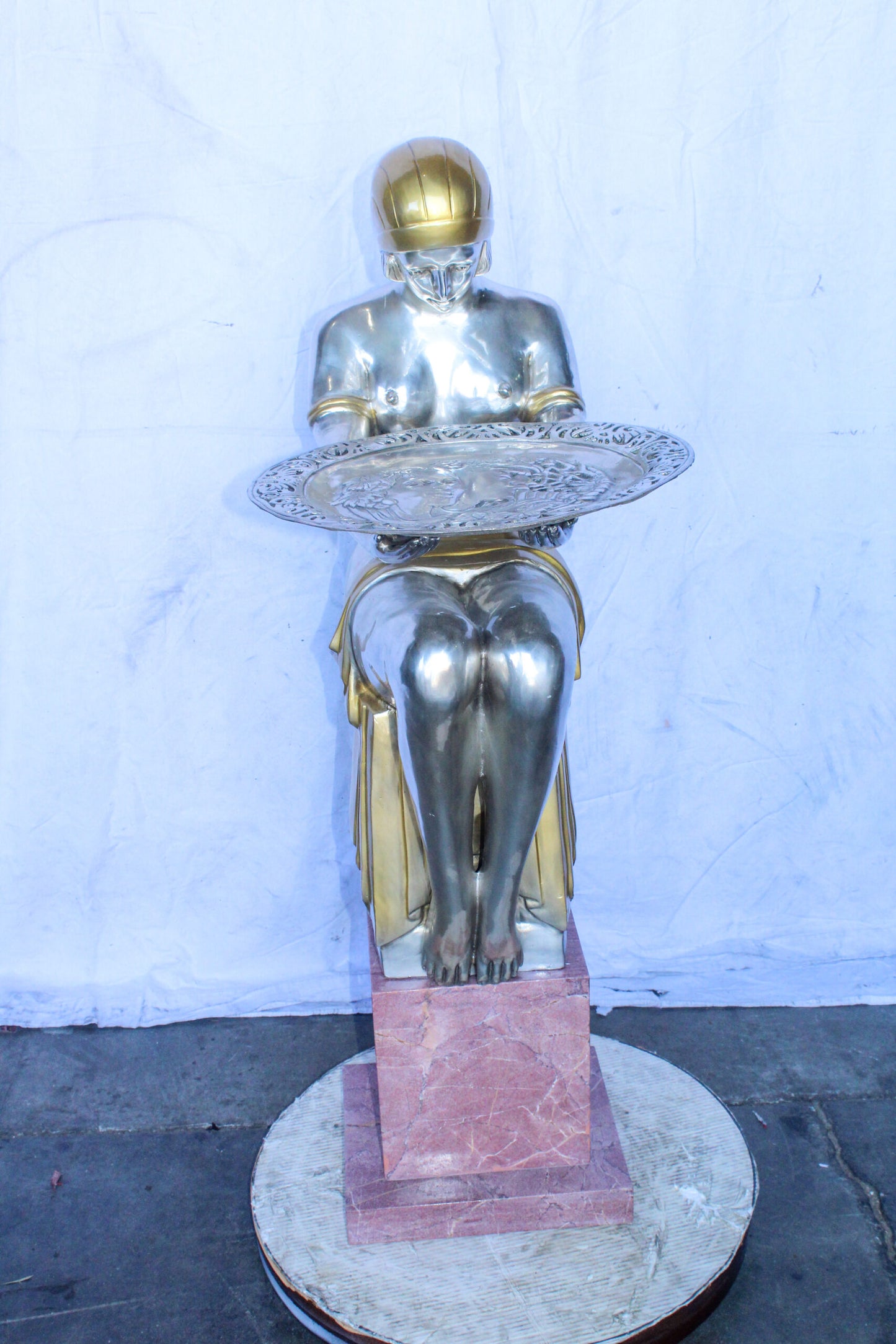 Art Deco Female Figure Rare Sculptural and a Pedestal 20" x 16" x 48"H