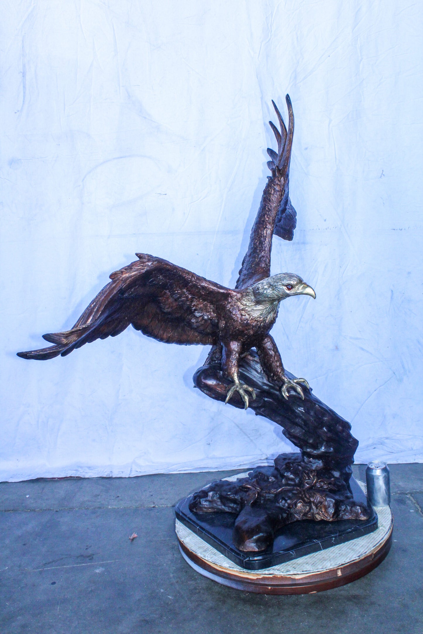 Large Eagle Coming to Landing Bronze Statue on Marble Base 37" x 19" x 46"H