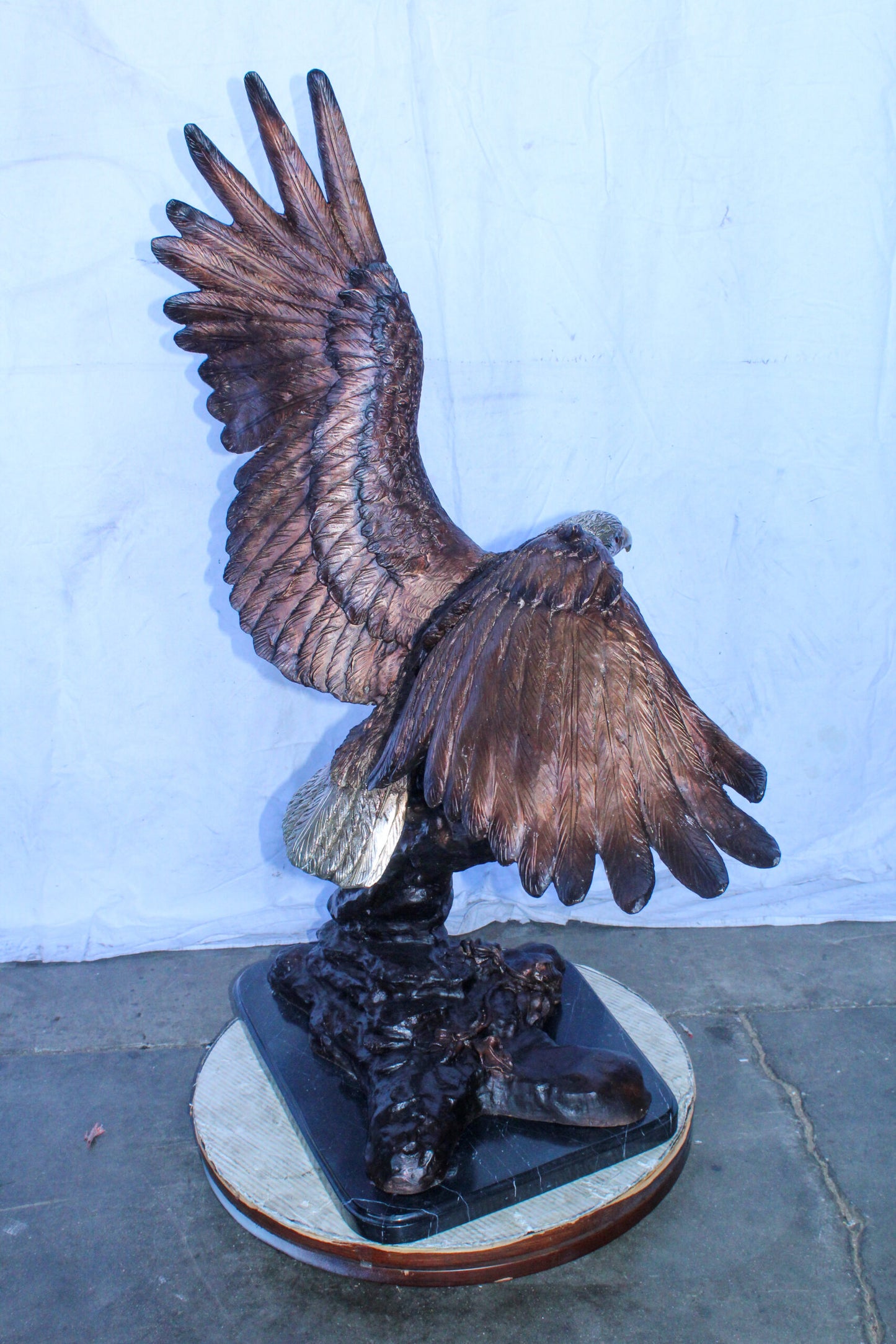 Large Eagle Coming to Landing Bronze Statue on Marble Base 37" x 19" x 46"H