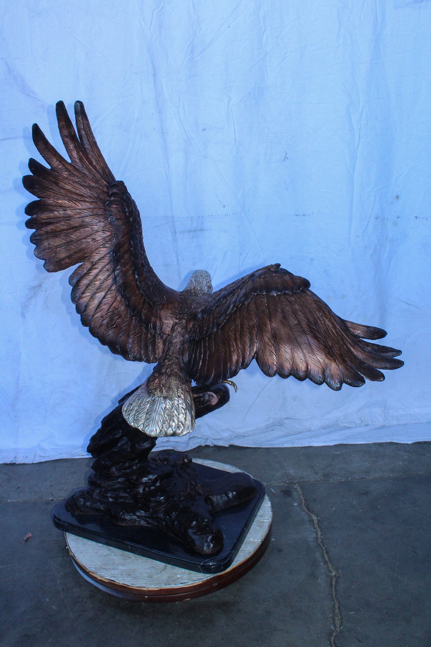 Large Eagle Coming to Landing Bronze Statue on Marble Base 37" x 19" x 46"H