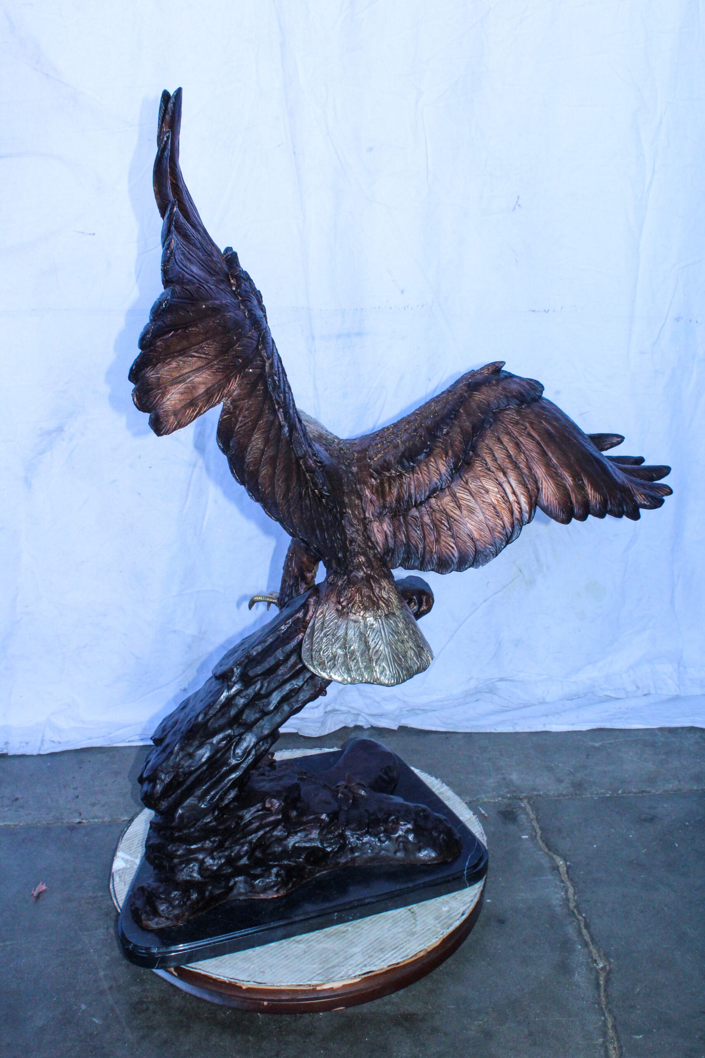 Large Eagle Coming to Landing Bronze Statue on Marble Base 37" x 19" x 46"H