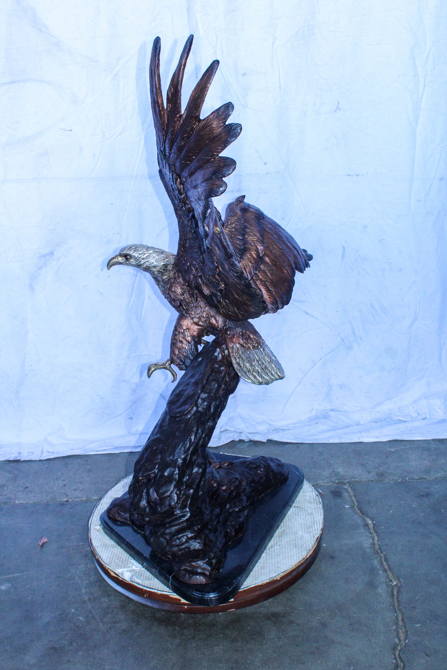 Large Eagle Coming to Landing Bronze Statue on Marble Base 37" x 19" x 46"H