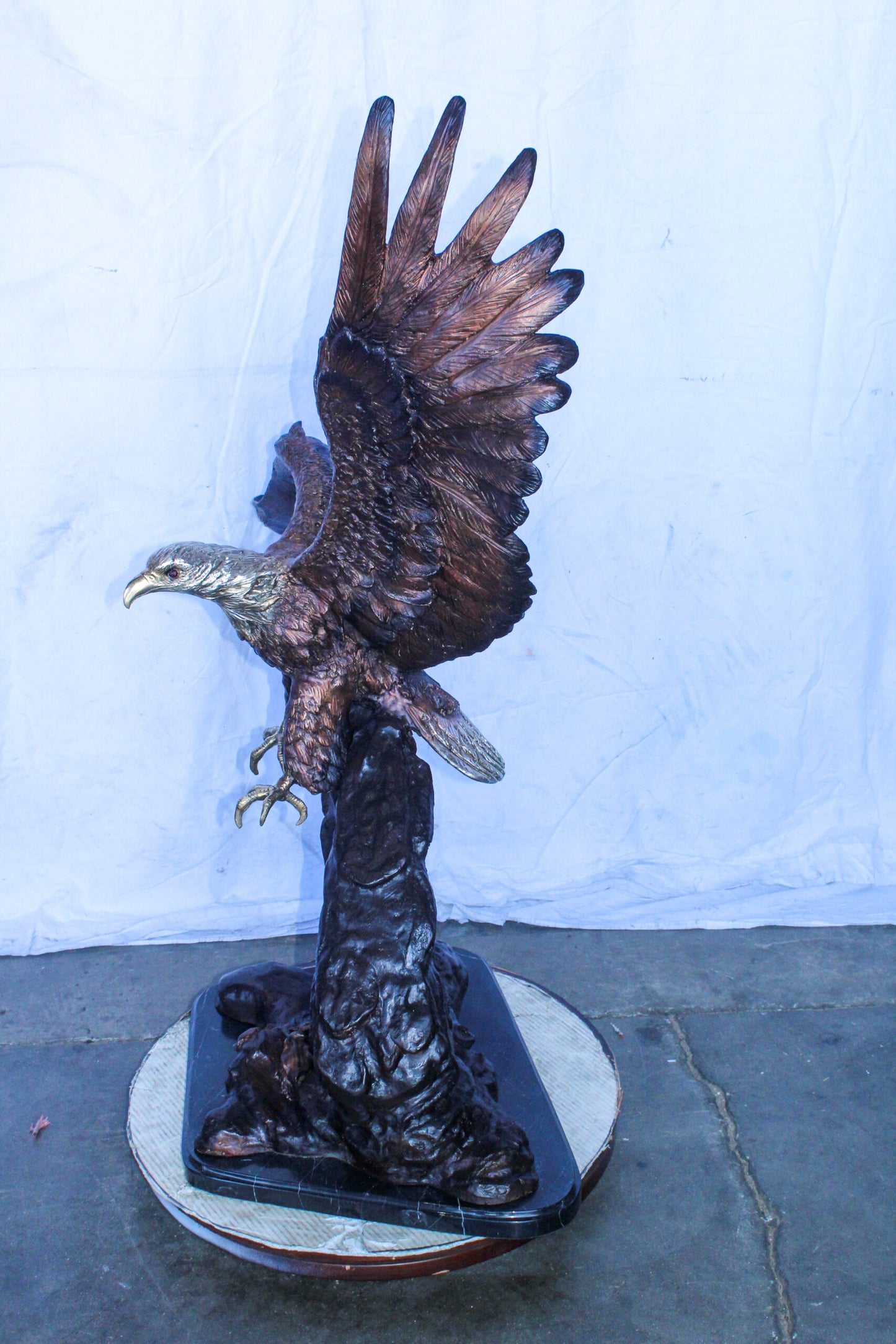 Large Eagle Coming to Landing Bronze Statue on Marble Base 37" x 19" x 46"H