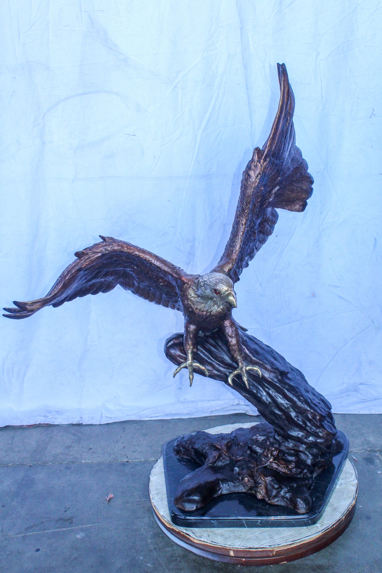 Large Eagle Coming to Landing Bronze Statue on Marble Base 37" x 19" x 46"H