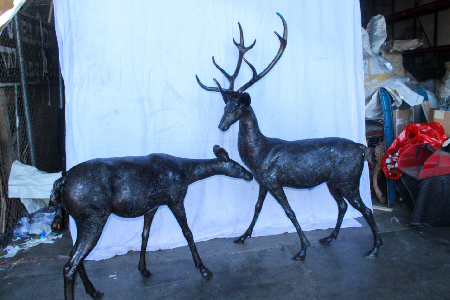 Life Size Bronze Statues of a Pair of Deer, Wildlife Display 58" x 18" x 58"H