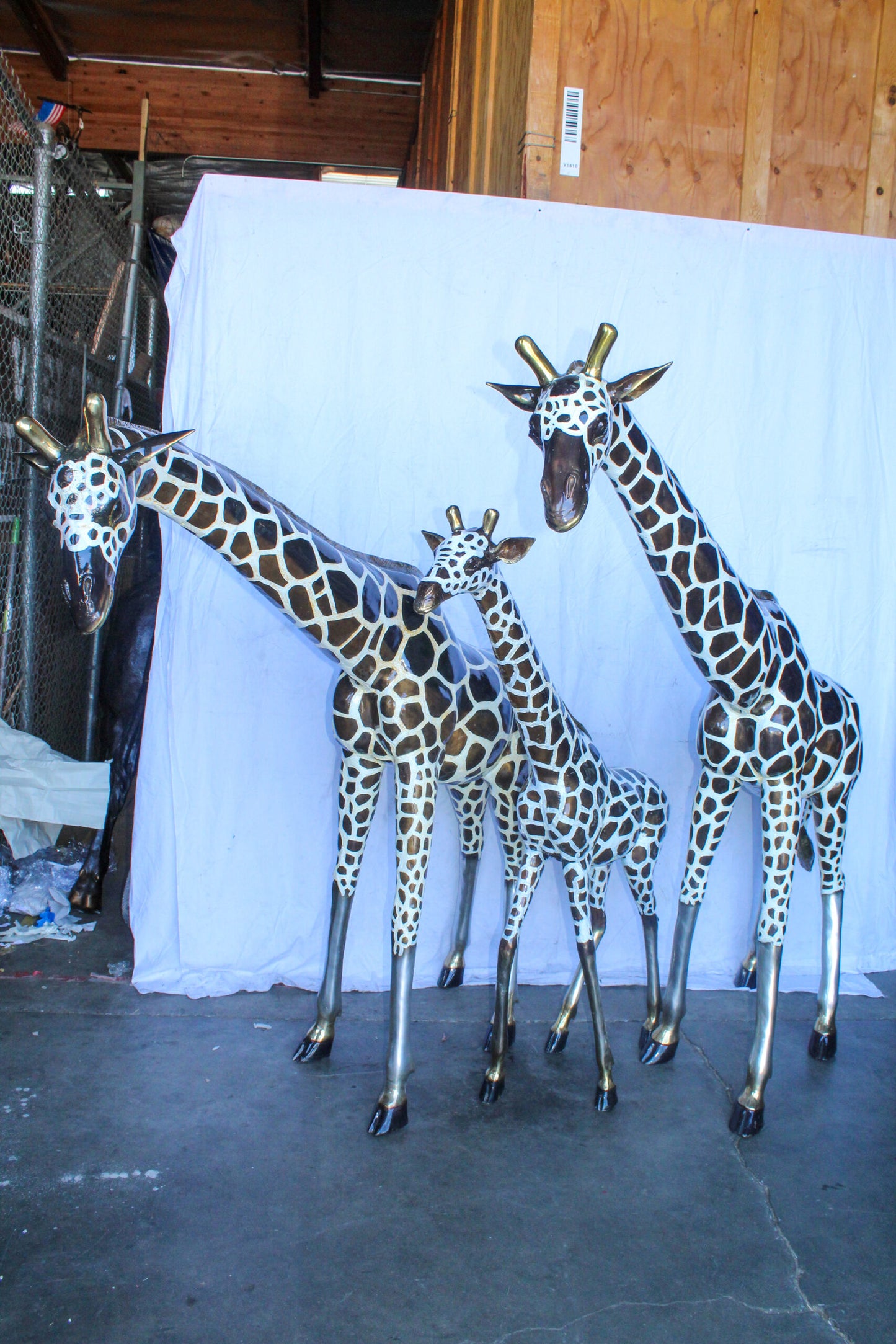 Giraffe Family Bronze Statue Silver and Brown Tone Finish 86" x 24" x 85"H