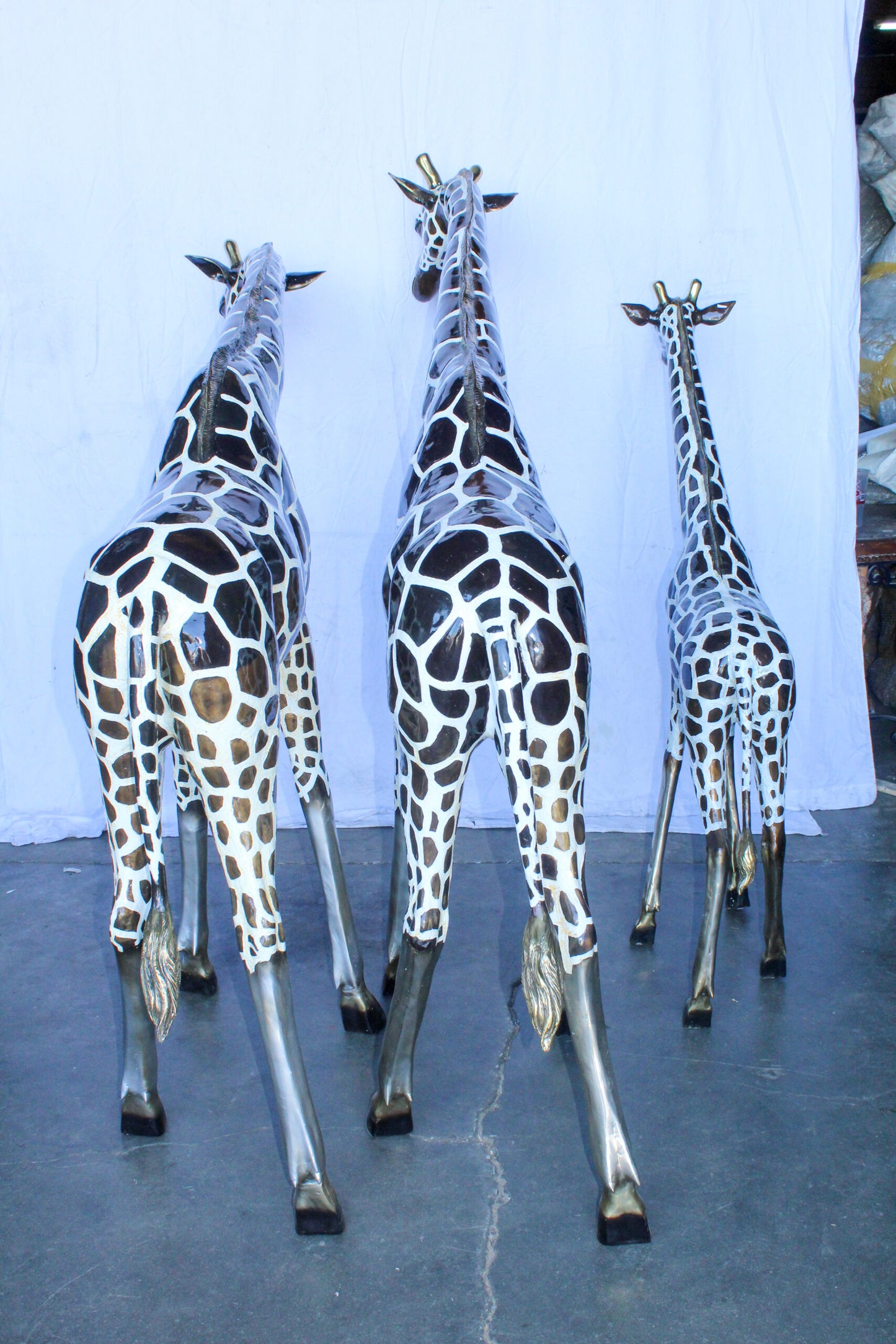 Giraffe Family Bronze Statue Silver and Brown Tone Finish 86" x 24" x 85"H