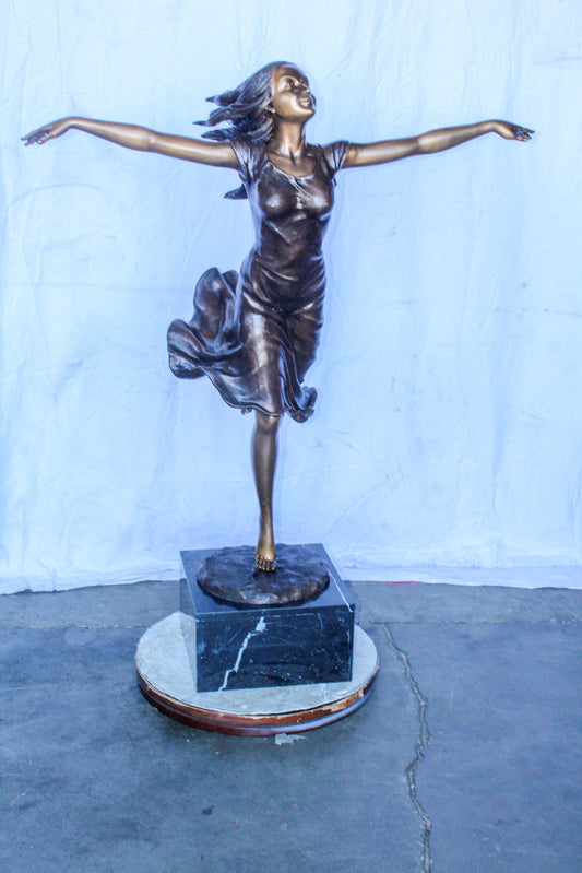 Bronze Statue, Girl Running in the Wind, Dynamic Art 46" x 27" x 57"H