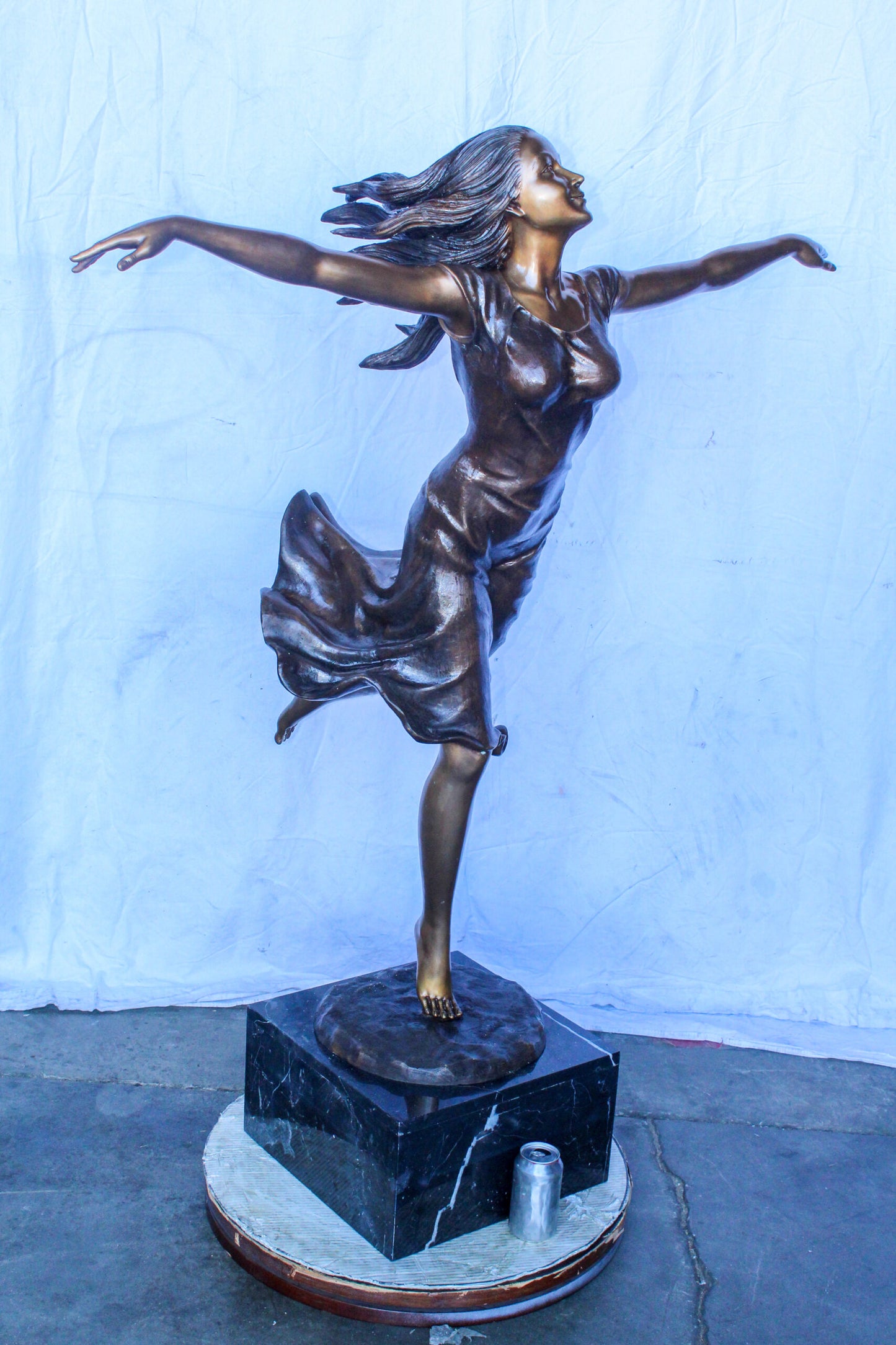 Bronze Statue, Girl Running in the Wind, Dynamic Art 46" x 27" x 57"H