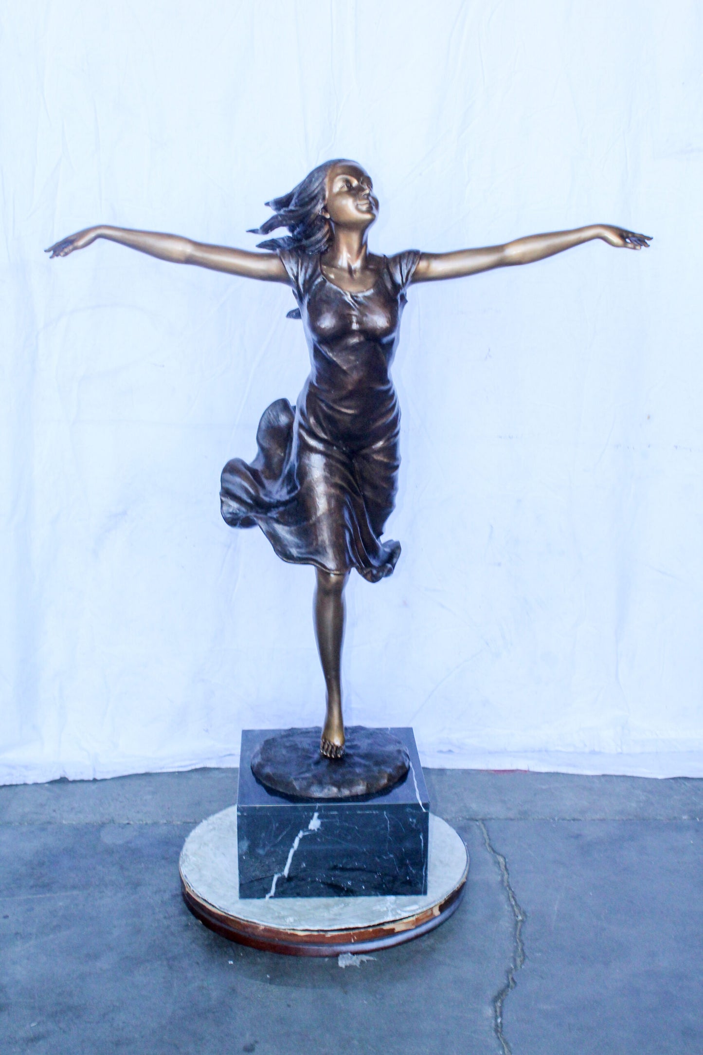 Bronze Statue, Girl Running in the Wind, Dynamic Art 46" x 27" x 57"H