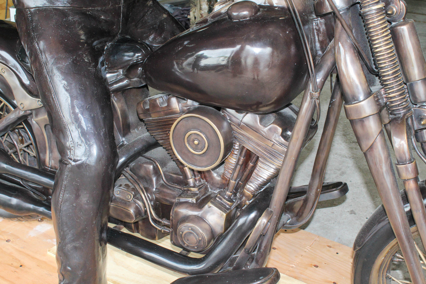 Bronze Sculpture of Man on His Motorcycle Life Size 94" x 50" x 72"H