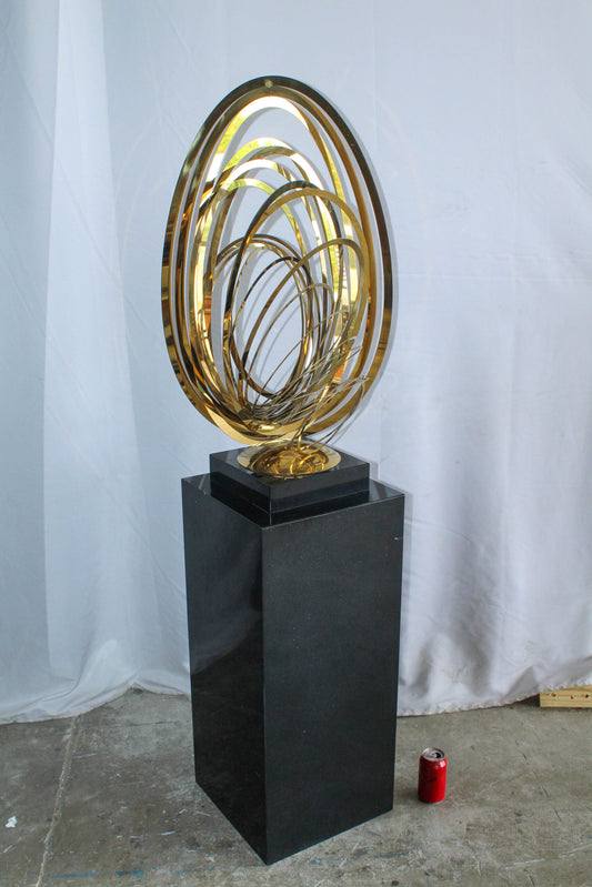 Modern Abstract Brass Sculpture with Black Pedestal Stand 18" x 14" x 67"H