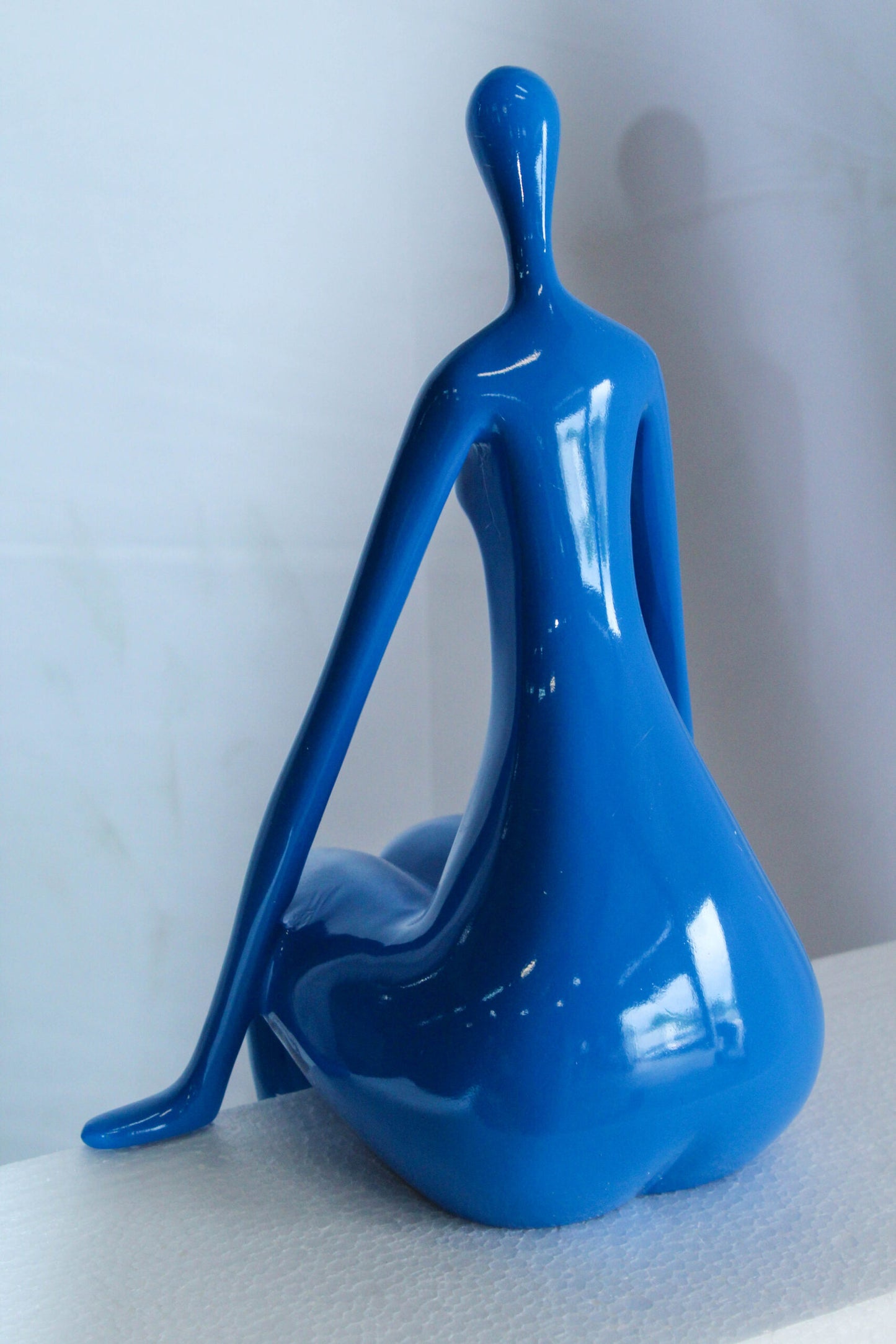 Modern Abstract Art Resin Statue Sitting On Edge Female Figure 8" x 6" x 15"H