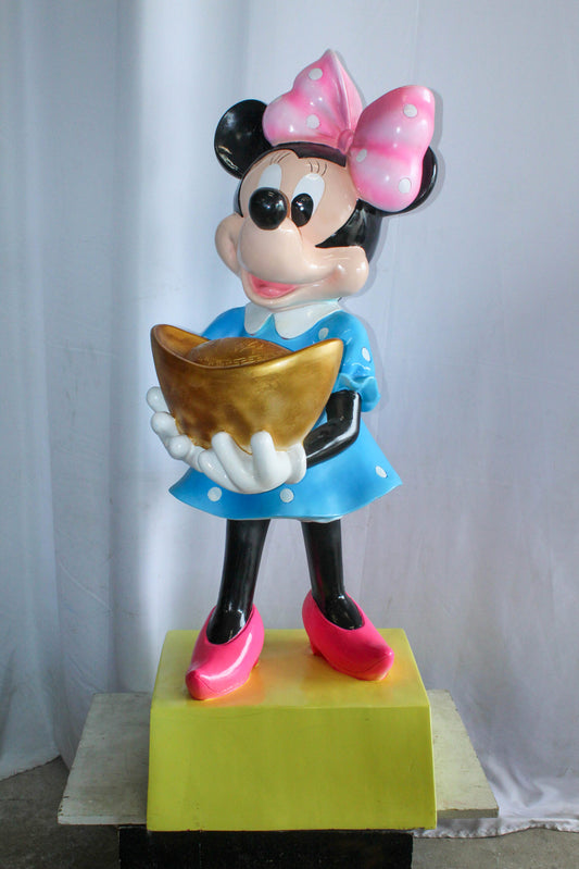 Cartoon Mouse Character Holding Gold Ingot Resin Sculpture 36H 25" x 25" x 58"H