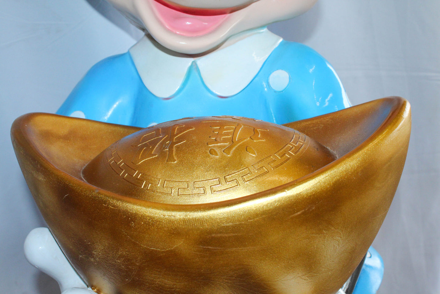 Cartoon Mouse Character Holding Gold Ingot Resin Sculpture 36H 25" x 25" x 58"H