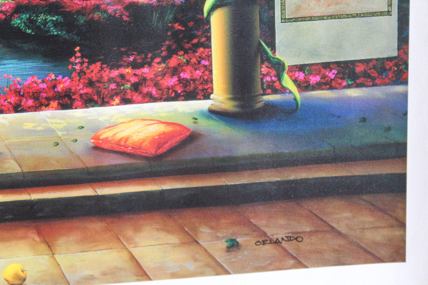 Paradise by Orlando Quevedo Garden Terrace Scene With Swans and Pillars, 30"x21"