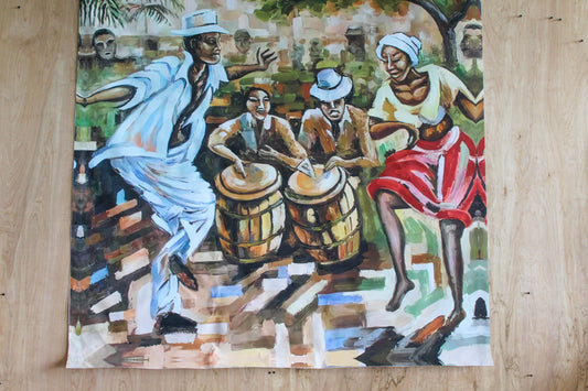 Afro Caribbean Street Scene Painting With Drummers and Dancers, 58"x58"