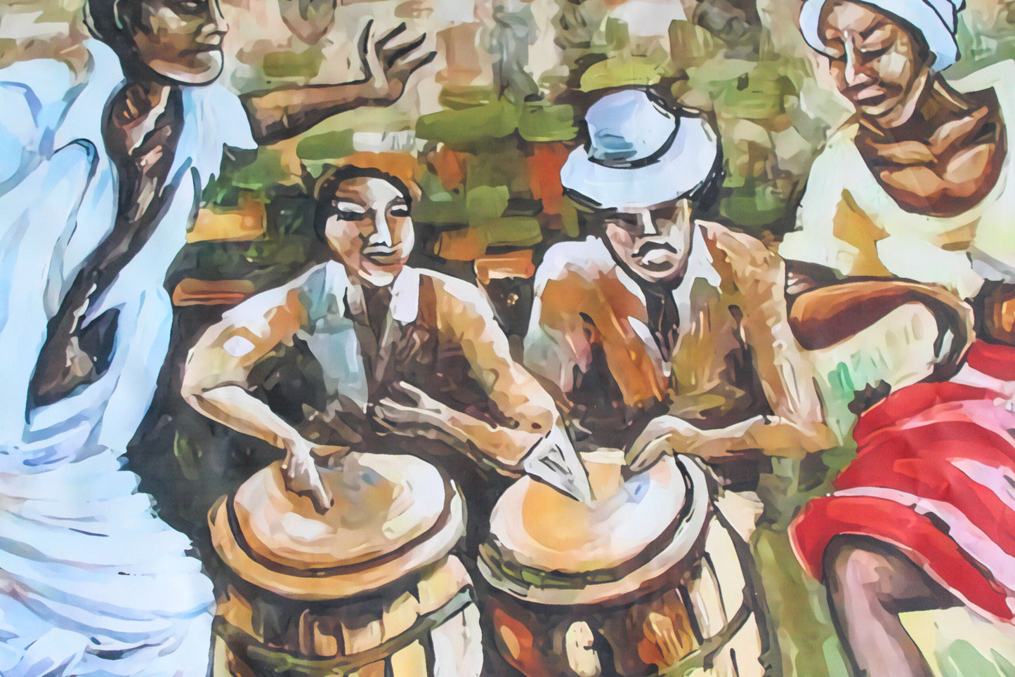 Afro Caribbean Street Scene Painting With Drummers and Dancers, 58"x58"