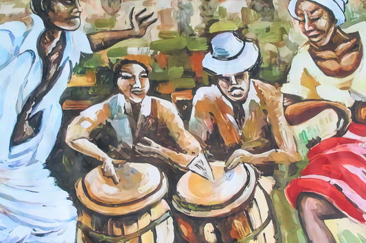 Afro Caribbean Street Scene Painting With Drummers and Dancers, 58"x58"
