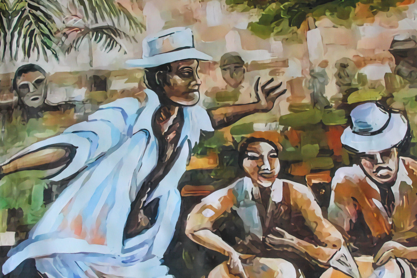 Afro Caribbean Street Scene Painting With Drummers and Dancers, 58"x58"