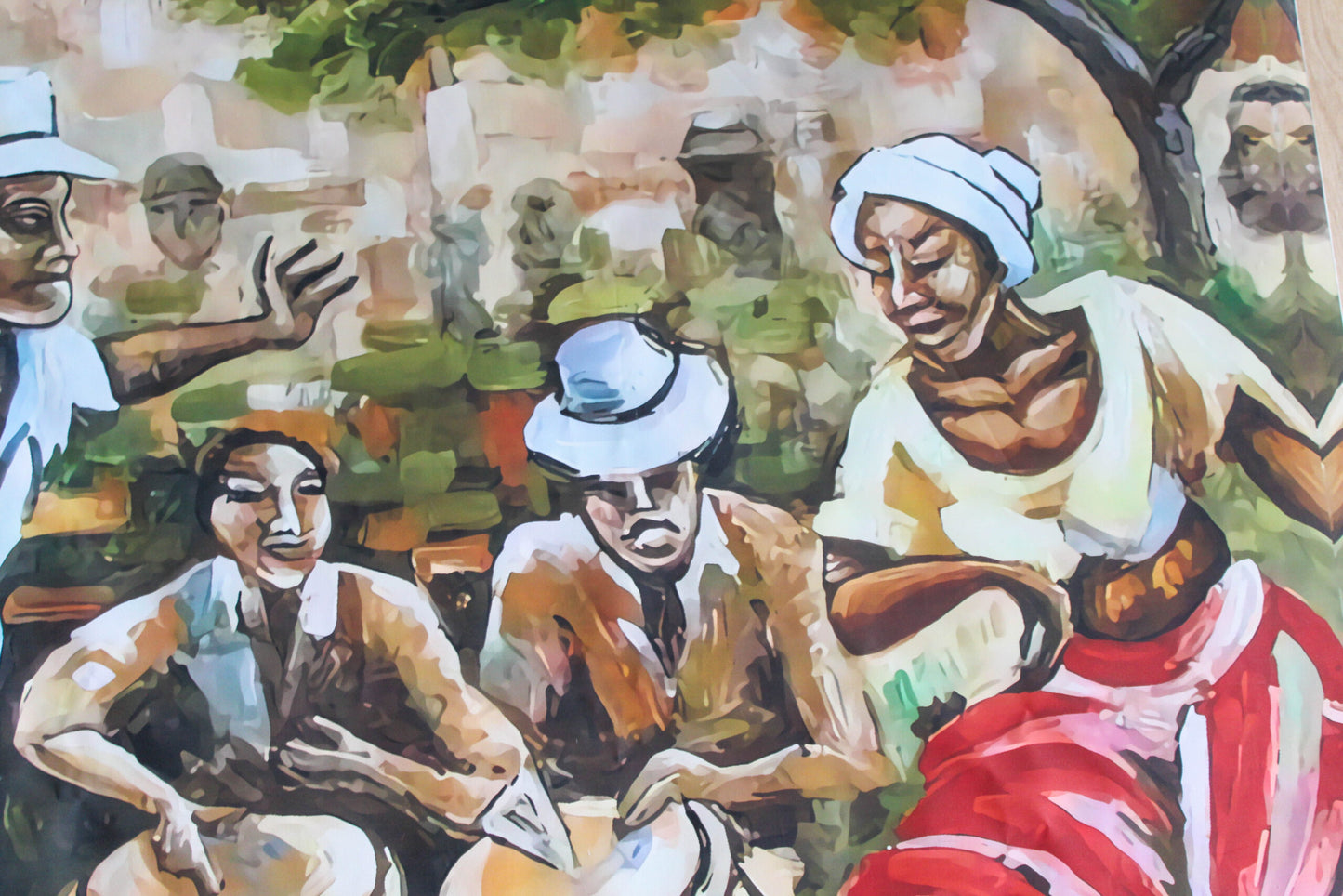 Afro Caribbean Street Scene Painting With Drummers and Dancers, 58"x58"
