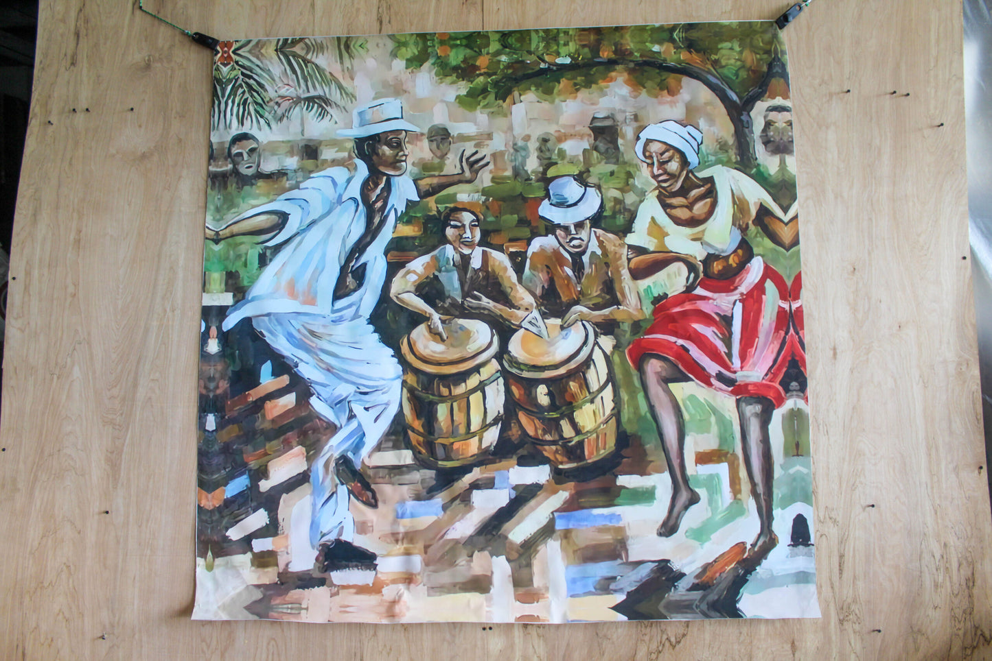 Afro Caribbean Street Scene Painting With Drummers and Dancers, 58"x58"
