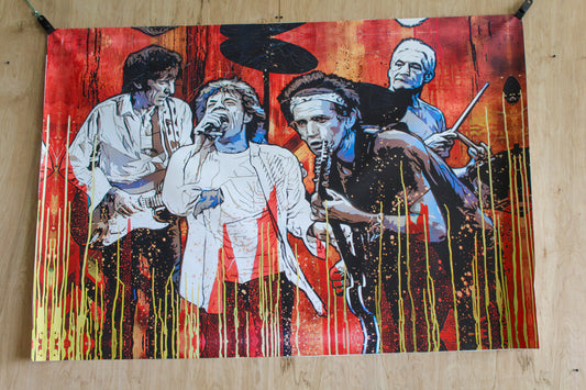 Rolling Stones Band, Giant Graphic Art Print Poster Music Backgrounds, 62"x42"
