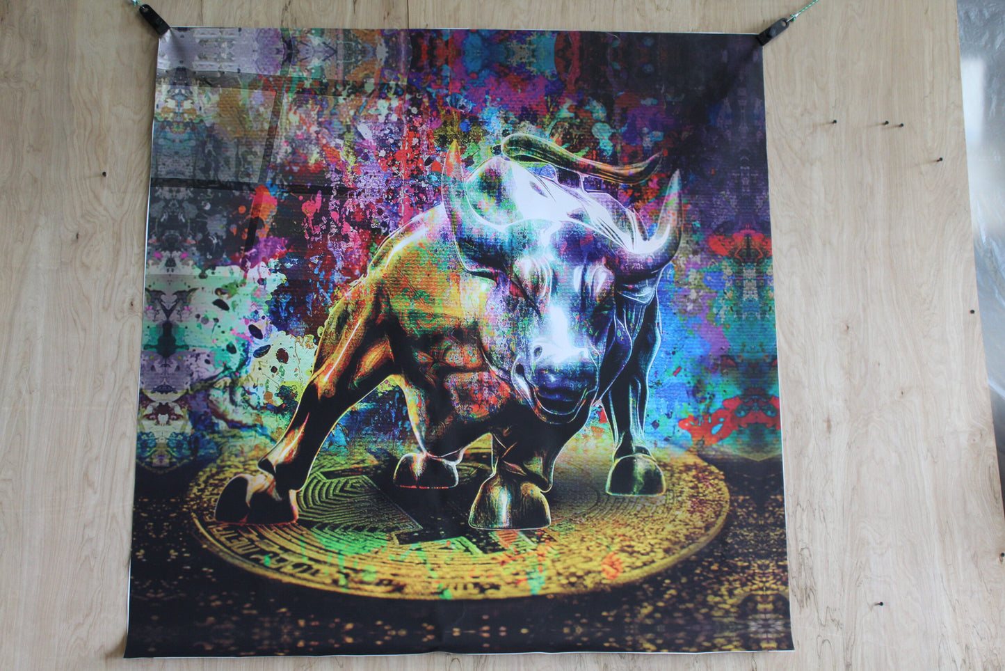 Bitcoin Bull Market, A Giant Painting on Unstretched Canvas, 52"x52"