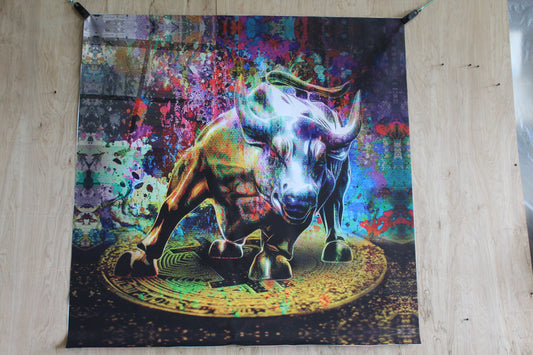 Bitcoin Bull Market, A Giant Painting on Unstretched Canvas, 52"x52"