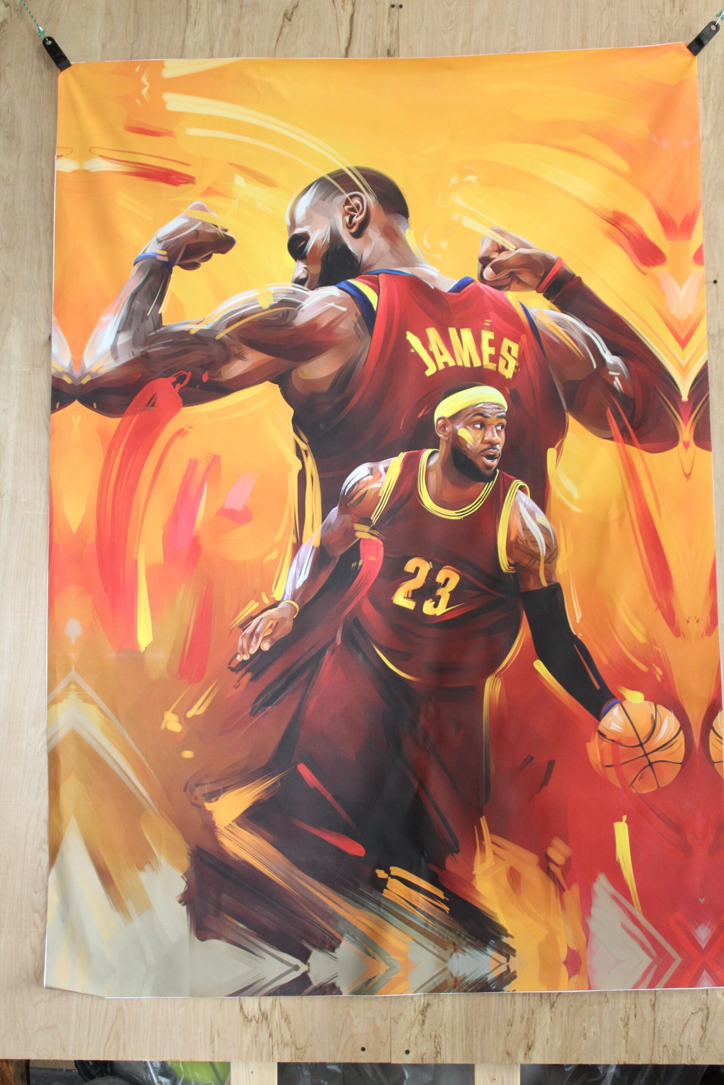 Basketball Player Lebron James on a Giant Unstretched Canvas, 52"x74"