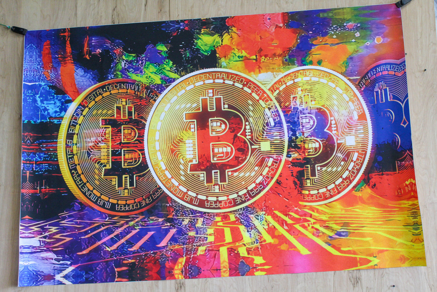 Giant Bitcoin Pop Art Crypto Painting With Neon Colors, 66"x46"