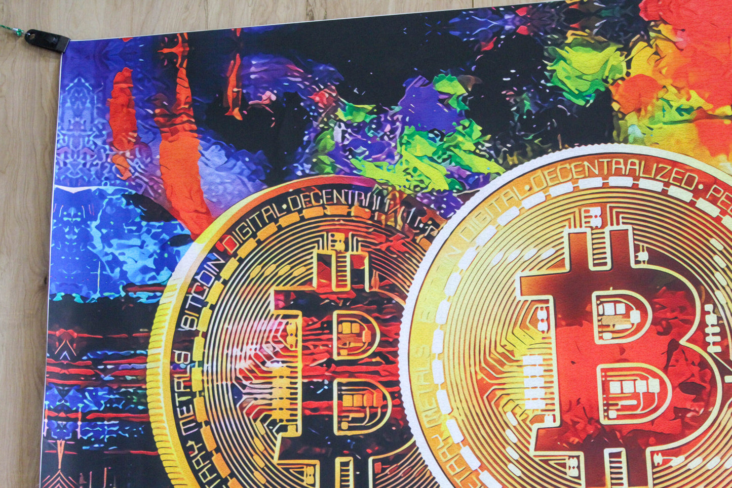 Giant Bitcoin Pop Art Crypto Painting With Neon Colors, 66"x46"