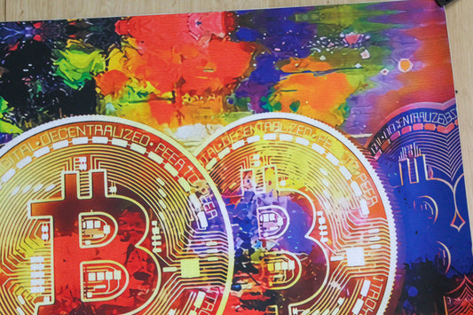 Giant Bitcoin Pop Art Crypto Painting With Neon Colors, 66"x46"