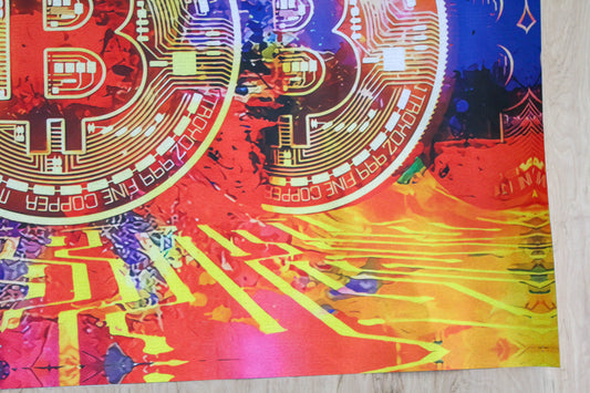 Giant Bitcoin Pop Art Crypto Painting With Neon Colors, 66"x46"