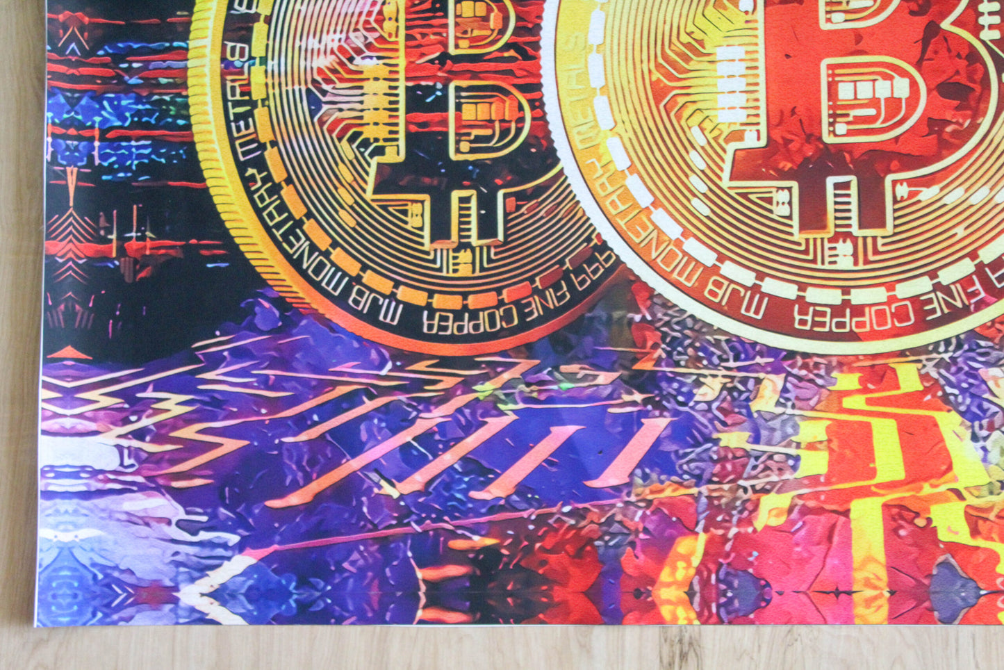 Giant Bitcoin Pop Art Crypto Painting With Neon Colors, 66"x46"