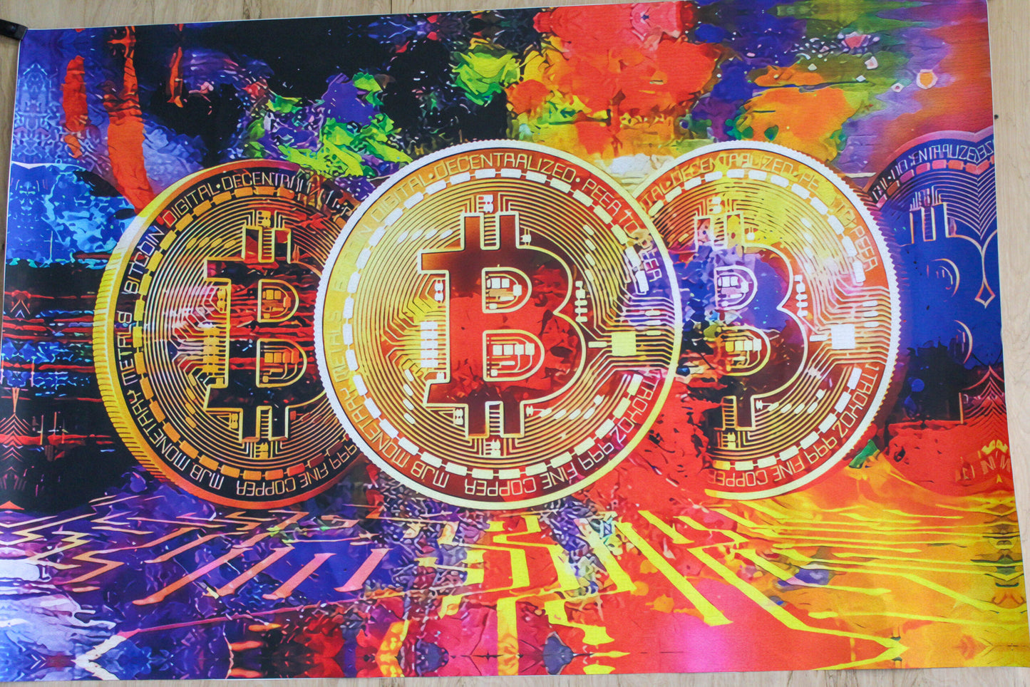 Giant Bitcoin Pop Art Crypto Painting With Neon Colors, 66"x46"