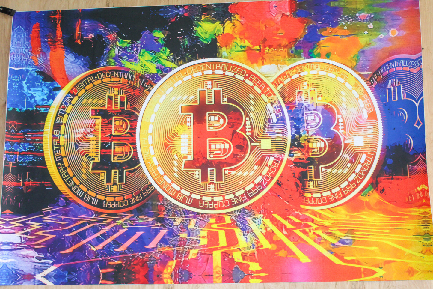 Giant Bitcoin Pop Art Crypto Painting With Neon Colors, 66"x46"