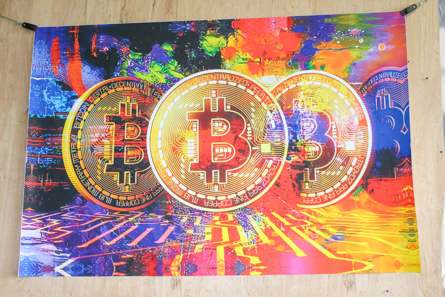Giant Bitcoin Pop Art Crypto Painting With Neon Colors, 66"x46"