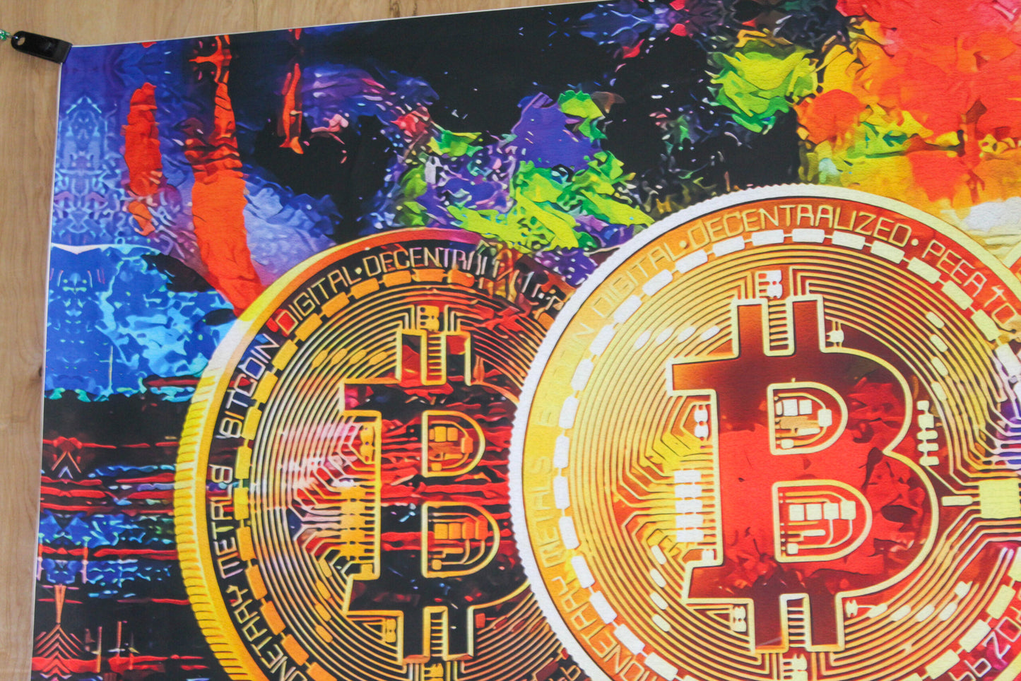 Giant Bitcoin Pop Art Crypto Painting With Neon Colors, 66"x46"