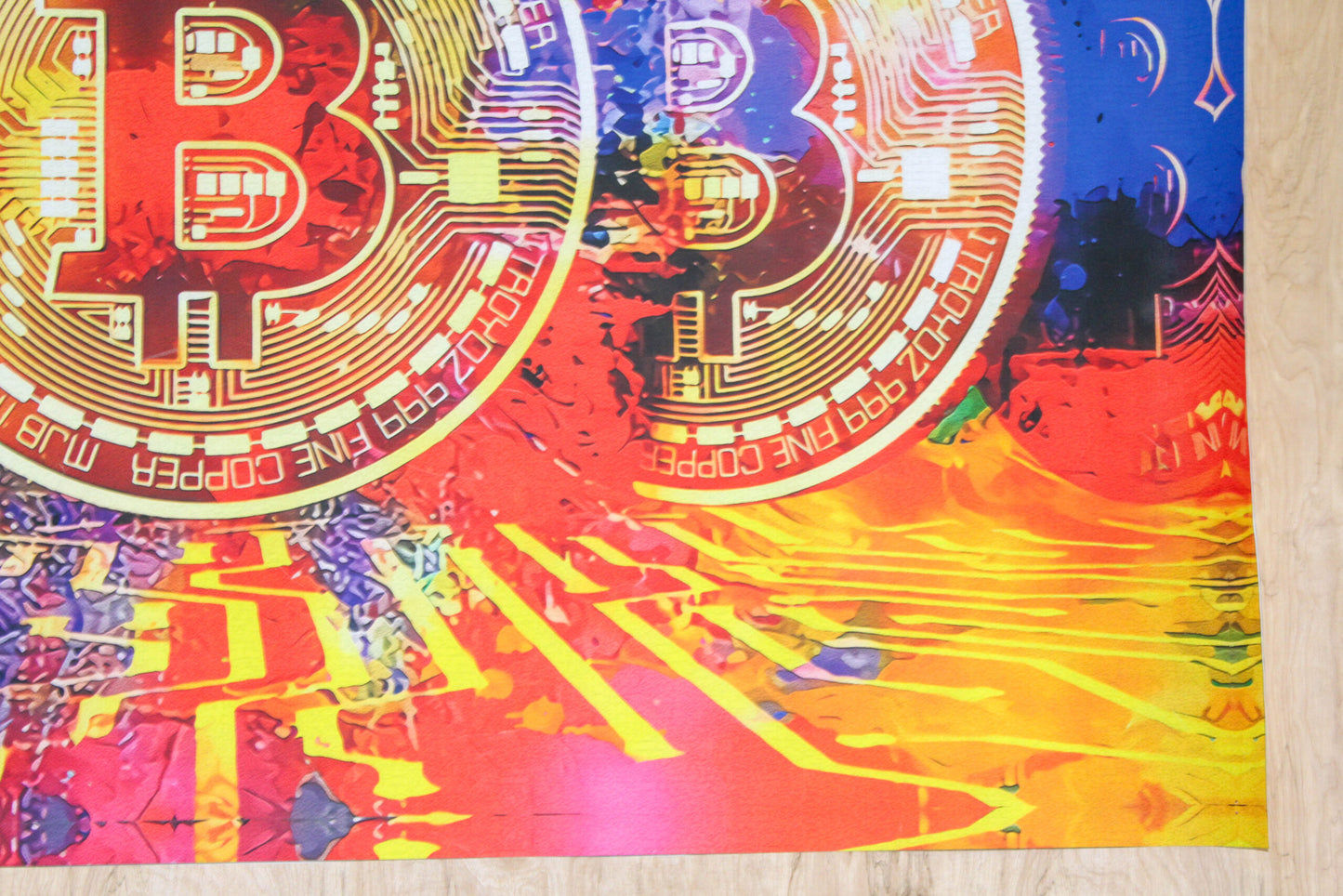 Giant Bitcoin Pop Art Crypto Painting With Neon Colors, 66"x46"