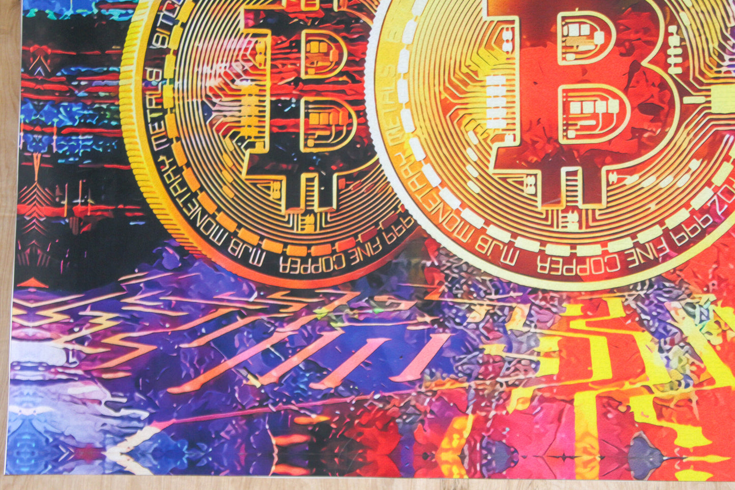 Giant Bitcoin Pop Art Crypto Painting With Neon Colors, 66"x46"