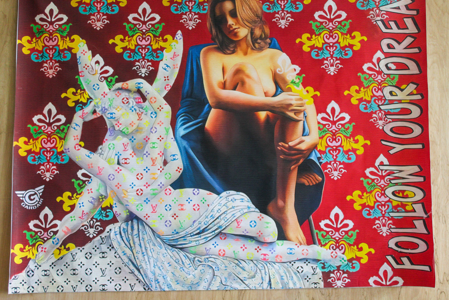 Giant Pop Nude Art Painting Follow Your Dreams Louis Vuitton Motif, 59"x50"