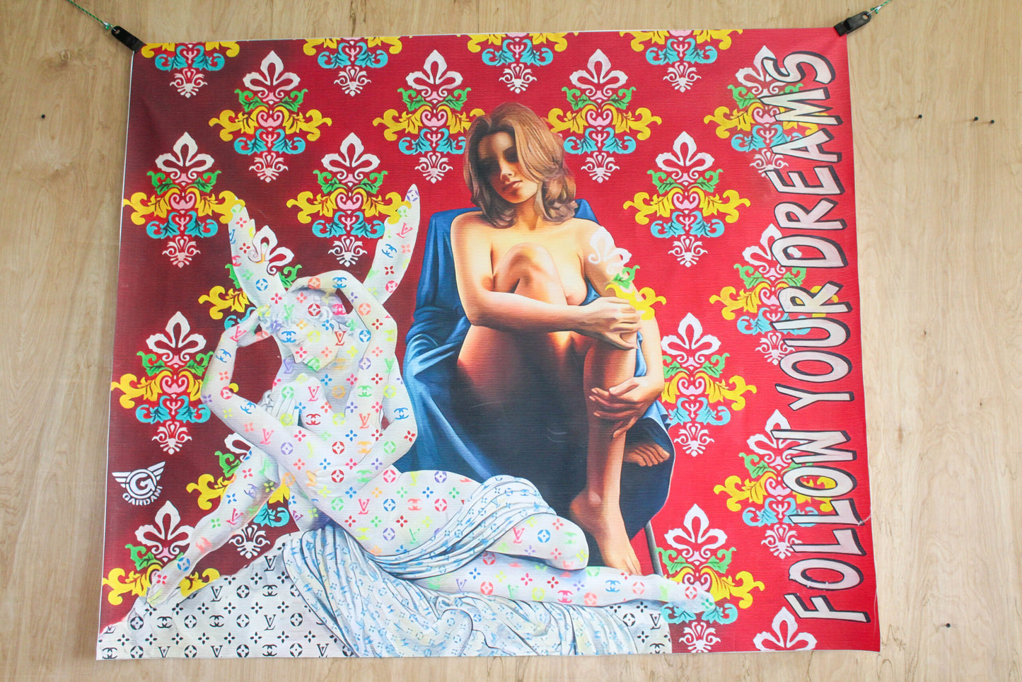 Giant Pop Nude Art Painting Follow Your Dreams Louis Vuitton Motif, 59"x50"