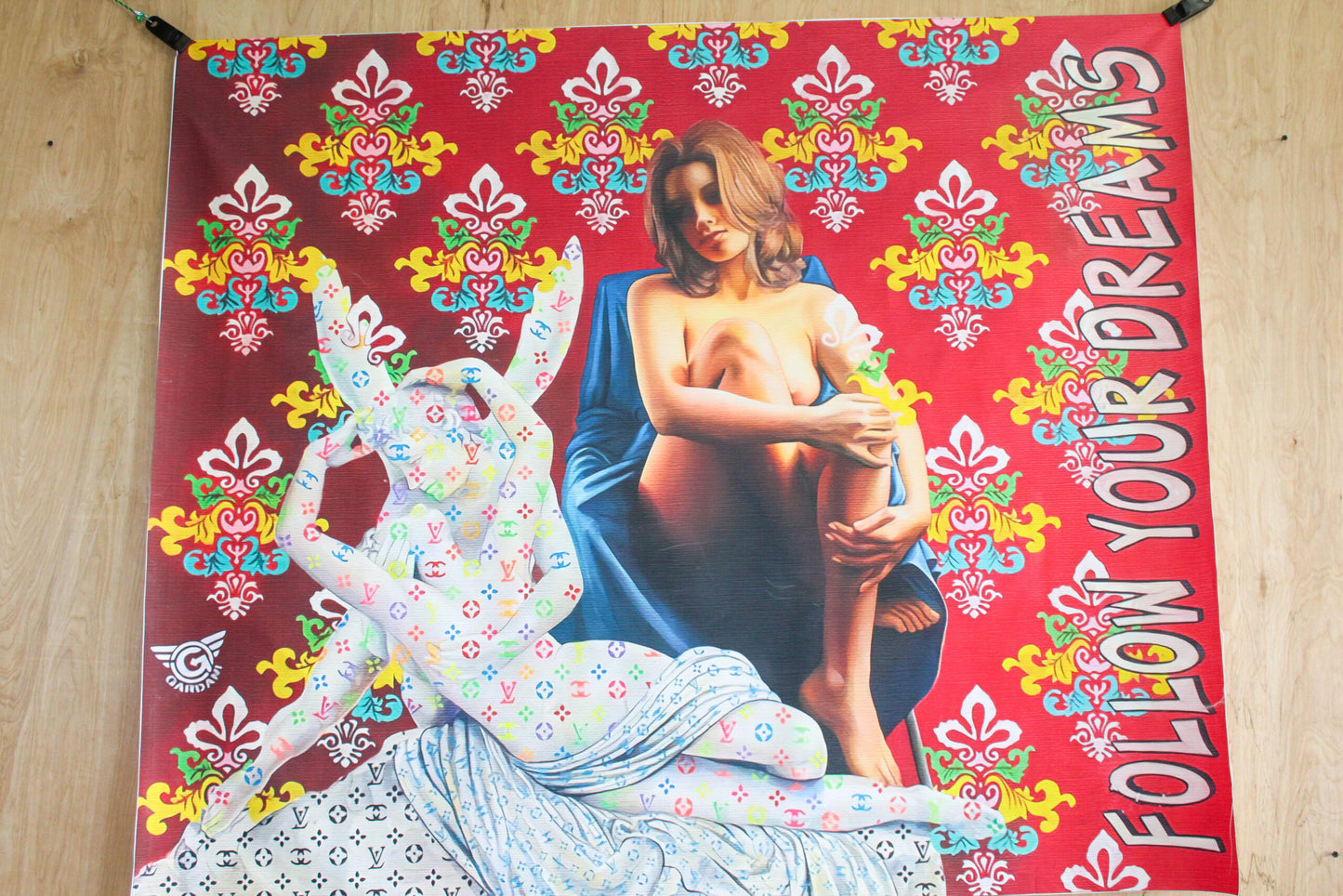 Giant Pop Nude Art Painting Follow Your Dreams Louis Vuitton Motif, 59"x50"