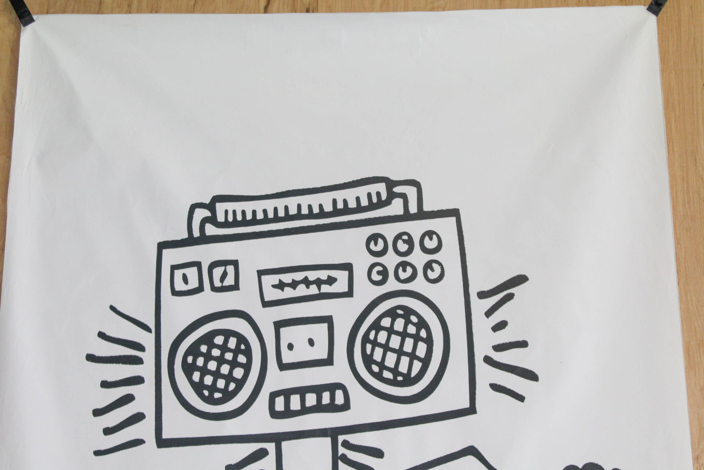 Giant Boombox Head Graffiti Style Pop Art Dancing Figure, 50"x74"