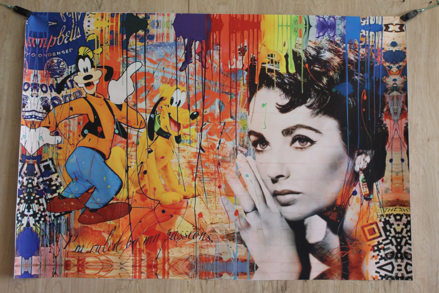 Liz Taylor And Goofy Pop Art Replica, a Giant Unstretched Canvas, 64"x44"